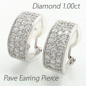 ダイヤモンド イヤリング レディース クリップ ピアス プラチナ 900 パヴェ 1.00ct スクエア ミルの通販は