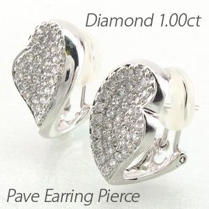 ダイヤモンド イヤリング レディース クリップ ピアス プラチナ 900 パヴェ フェザー 羽 1.00ctの通販は