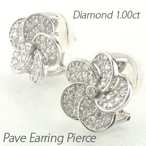 ダイヤモンド イヤリング レディース クリップ ピアス プラチナ 900 パヴェ フラワー 1.00ctの通販は