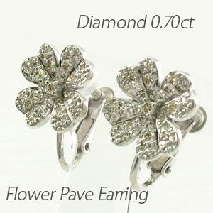 ダイヤモンド イヤリング レディース クリップ ゴールド 18k パヴェ フラワー 花 0.70ct 18金 K18の通販は