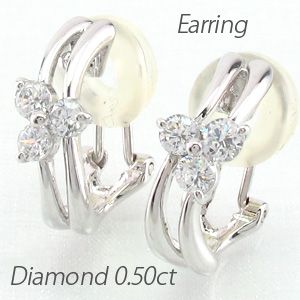 ダイヤモンド イヤリング レディース クリップ ピアス プラチナ 900 スリーストーン フラワーの通販は 82,225円