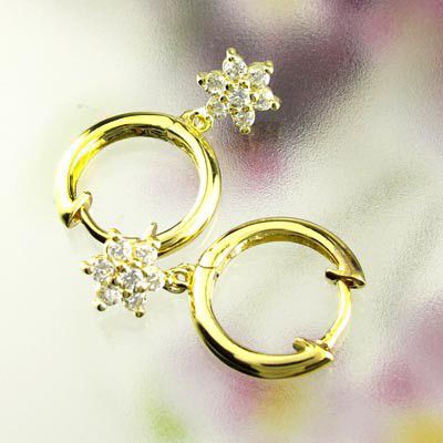 ダイヤモンド ピアス フープ ゴールド 18k スター 星 フラワー 花 中折