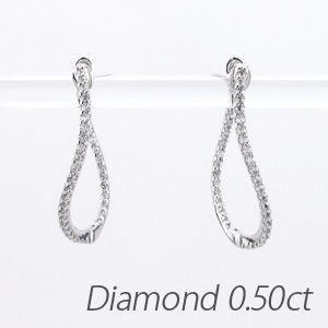 ダイヤモンド ピアス フープ ゴールド 18k 中折レ エタニティ オーバル カーブの通販は 62,920円