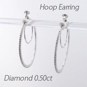 ダイヤモンド イヤリング レディース ゴールド 18k フープ ラウンド  