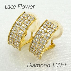 ダイヤモンド イヤリング レディース クリップ ゴールド 18k パヴェ フラワー アンティーク 18金の通販は 94,710円