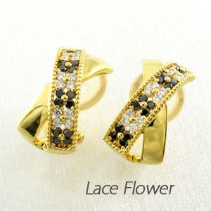 ブラックダイヤモンド イヤリング レディース クリップ ゴールド 18k パヴェ フラワー アンティーク 18金の通販は