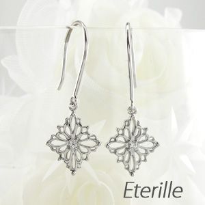 ダイヤモンド フックピアス プラチナ 900 アンティーク 透カシ アメリカン ユレルの通販は