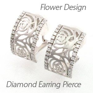 ダイヤモンド イヤリング レディース クリップ ピアス プラチナ 900 フラワー ローズ 薔薇 透カシの通販は