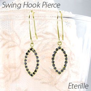 ブラックダイヤモンド ピアス ゴールド 18k マーキス 揺レル フ18金 K18 YGの通販は 29,127円