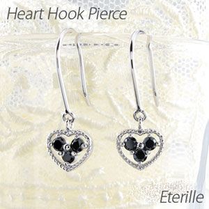 ブラックダイヤモンド ピアス プラチナ 900 ハート ミル アンティーク スリーストーン 揺レルの通販は 21,168円