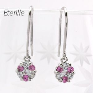 フックピアス ゴールド 18k ダイヤモンド ピンクサファイア フラワー 18金の通販は