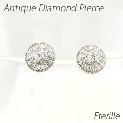 ダイヤモンド ピアス ゴールド 18k ミル アンティーク シンプル ラウンド 18金 K18の通販は
