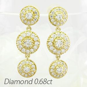 ダイヤモンド ピアス ゴールド 18k ミル アンティーク 揺レル ラウンド 18金 K18 YGの通販は