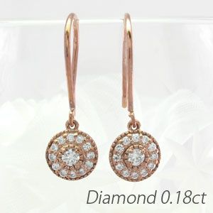ダイヤモンド ピアス ゴールド 18k アンティーク ミル 揺レル 18金 K18 PGの通販は