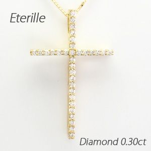 クロス ネックレス レディース ダイヤモンド ゴールド 18k ペンダント 十字架 シンプル 18金 K18 YGの通販は