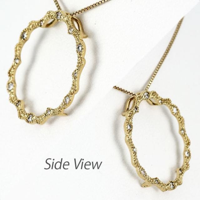 ネックレス ダイヤモンド ゴールド 18k ペンダント アンティーク ミル打チ サークル 18金の通販は