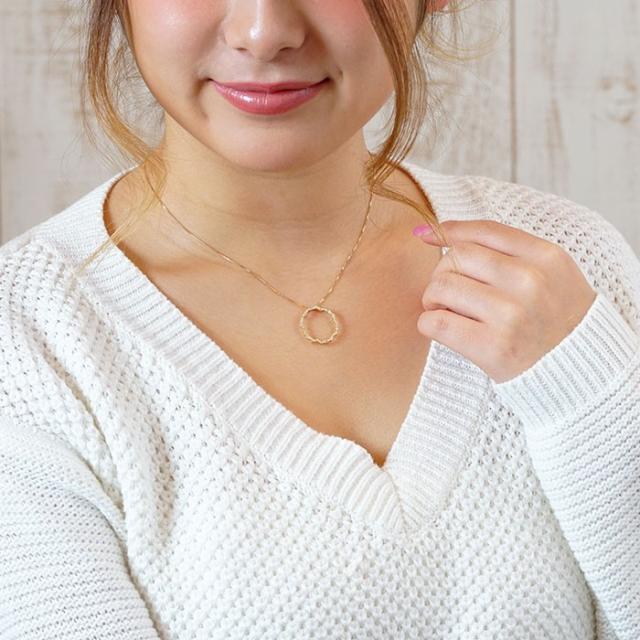 ネックレス ダイヤモンド ゴールド 18k ペンダント アンティーク ミル打チ サークル 18金の通販は