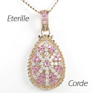 ダイヤモンド ネックレス レディース ゴールド 18k ピンクサファイア ペンダント アンティーク ミル 18金