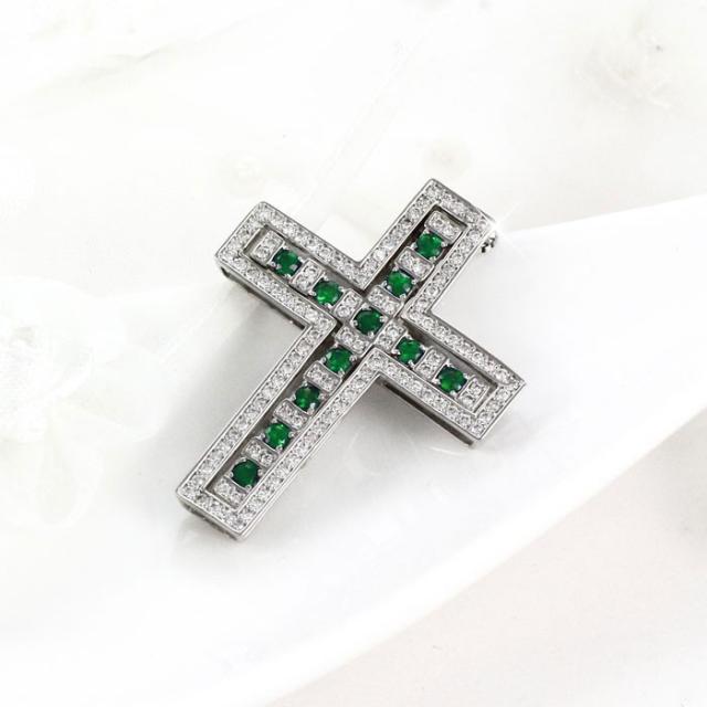 エメラルド ペンダント 18金 クロス ネックレス ☆1.00ct☆✨エメラルドクロスK18ペンダントネックレス45cm