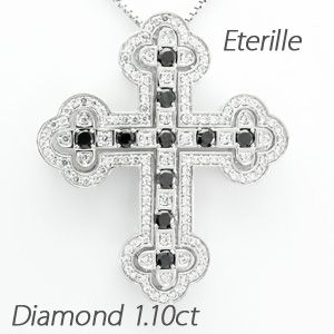 クロス ネックレス レディース ダイヤモンド プラチナ 900 ペンダント 十字架 アンティーク ブラックの通販は