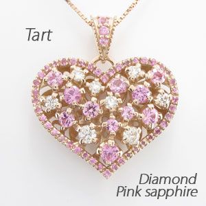ハート ネックレス ダイヤモンド ゴールド 18k ピンクサファイア 