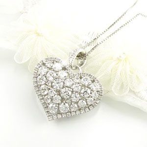 18k wg ハートネックレス k18 wg 18金 ダイヤ ホワイトゴールド