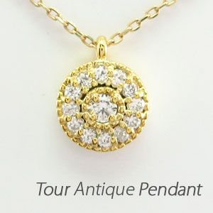 ネックレス ダイヤモンド ゴールド 18k ペンダント アンティーク ミル 18金 K18 YG