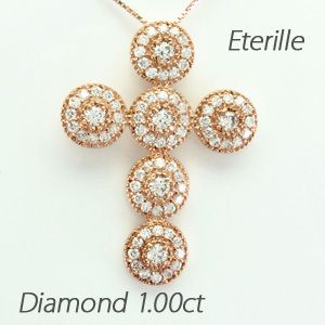 クロス ネックレス レディース ダイヤモンド ゴールド 18k ペンダント 十字架 アンティーク ミル 18金 PGの通販は