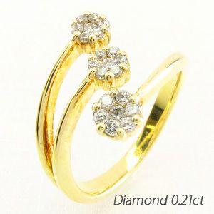 リング レディース ダイヤモンド ゴールド 18k 3連 フラワー 18金 K18 YGの通販は