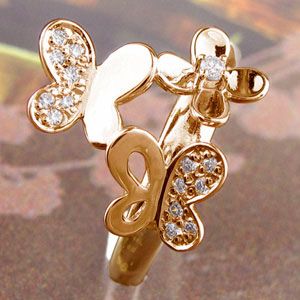 ダイヤモンド リング 指輪 ゴールド 18k フラワー 蝶 蝶々 バタフライ  