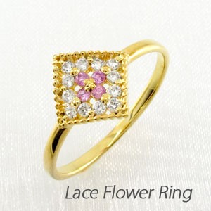 ダイヤモンド リング 指輪 ゴールド 18k パヴェ フラワー アンティーク サファイアの通販は 21,000円