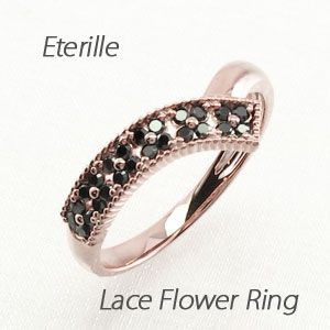 ブラックダイヤモンド リング 指輪 ゴールド 18k アンティーク ミル フラワー 透カシ パヴェ ブラックの通販は