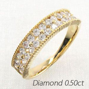 パヴェリング レディース ダイヤモンド ゴールド 18k フラワー アンティーク ミル 透カシ 18金 K18の通販は