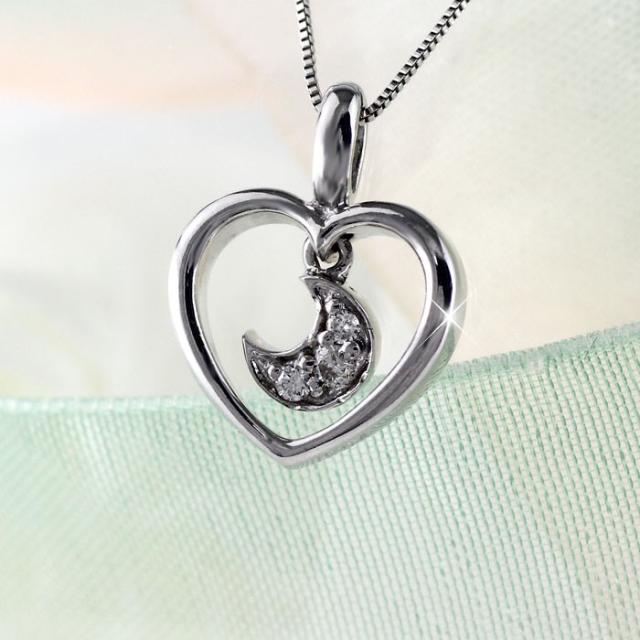 ハート ネックレス ダイヤモンド ゴールド ムーン 月 ペンダント 10金 K10の通販は