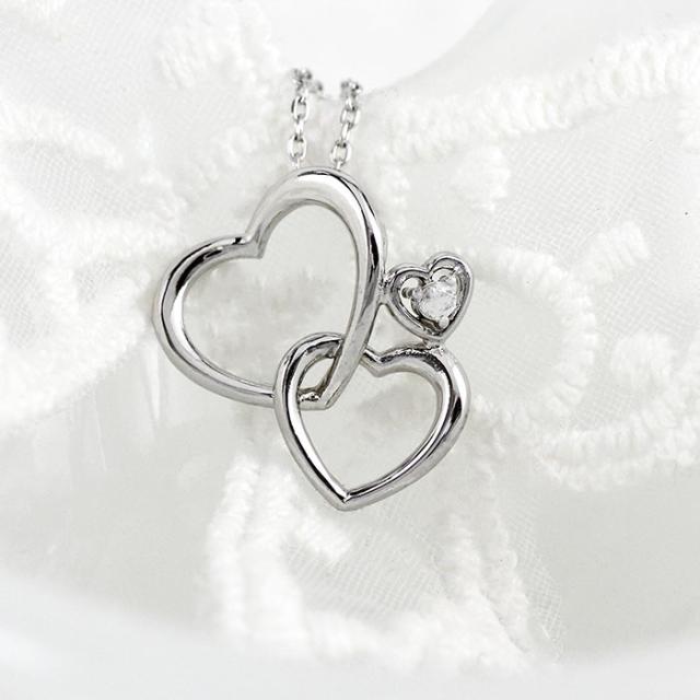 ネックレス ダイヤモンド プラチナ ハートモチーフ ペンダント pt900 ネックレス ハート プラチナ PT900 ダイヤモンド 0.04ct ダブル