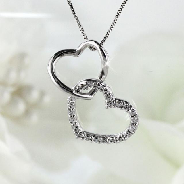 ハート ネックレス ダイヤモンド ゴールド ダブル 2連 ペンダント 18金  