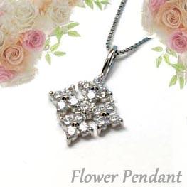 フラワー☆0.34ct キラキラ ネックレス ペンダント 天然ダイヤモンド 