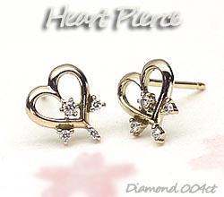 ダイヤモンド ピアス お洒落なハートピアス 誕生日 K18イエロー ゴールドの通販は