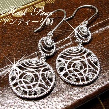 アンティーク調 ダイヤモンド フックピアス 透かし模様 プラチナ900の通販は