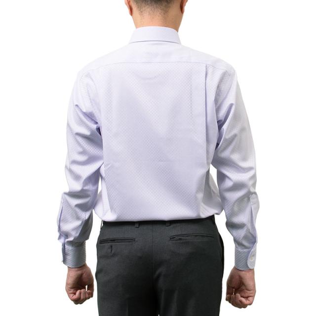 日清紡アポロコット 長袖 ワイシャツ メンズ 形態安定加工 紫 パープル ドビー 市松 レギュラー【CFD118-260】_4