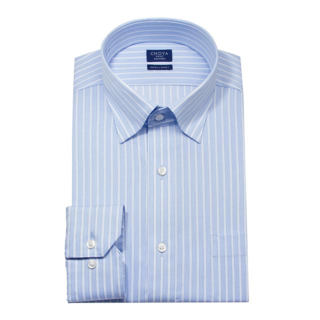 日清紡アポロコット 長袖 ワイシャツ メンズ 綿100％ 形態安定加工 青 ブルーストライプ スナッ【CFD373-450】