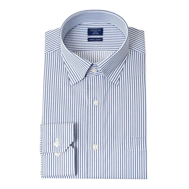 日清紡アポロコット 長袖 ワイシャツ メンズ 綿100％ 形態安定加工 紺 ネイビー ストライプ ス【CFD865-455】