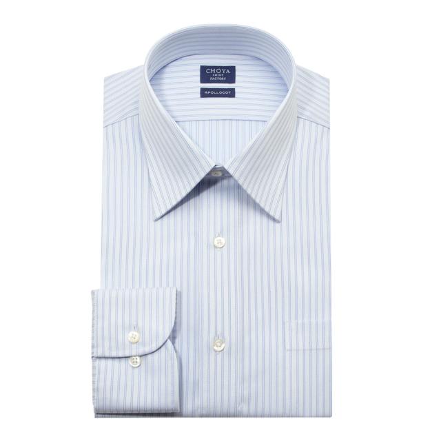 日清紡アポロコット 長袖 ワイシャツ メンズ 形態安定加工 レギュラー ブルー ストライプ |綿10【CFD979-450】