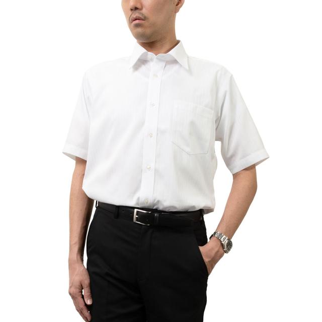 日清紡アポロコット 半袖 ワイシャツ メンズ 夏 形態安定加工 ホワイト ドビー ストライプ レギュ【CFN420-200】
