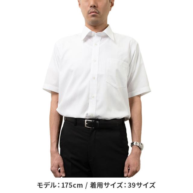 日清紡アポロコット 半袖 ワイシャツ メンズ 夏 形態安定加工 ホワイト ドビー ストライプ レギュ【CFN420-200】_2