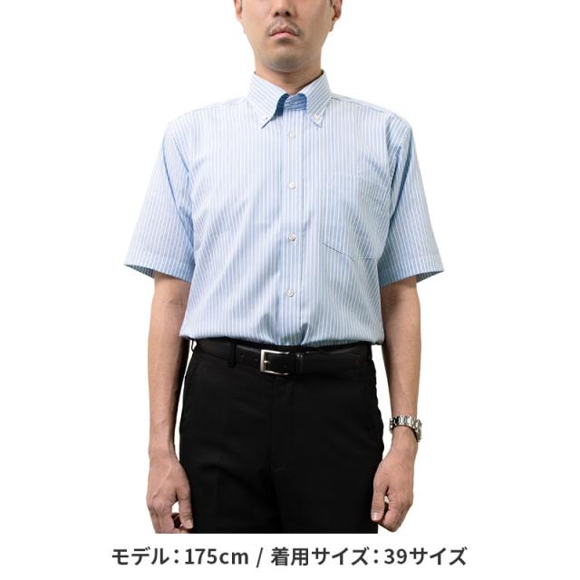 日清紡アポロコット 半袖 ワイシャツ メンズ 夏 形態安定加工 ブルー ストライプ ボタンダウン |【CFN421-450】_2