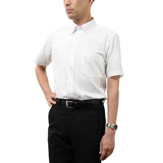 日清紡アポロコット 半袖 ワイシャツ メンズ 夏 形態安定加工 ホワイト ドビー 市松 ボタンダウン【CFN427-200】