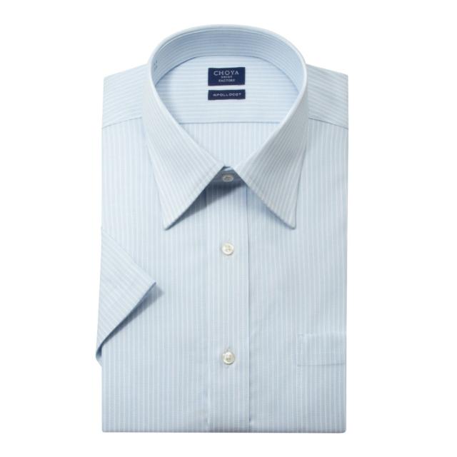 日清紡アポロコット 半袖 ワイシャツ メンズ 夏 形態安定加工 サックス ストライプ レギュラー |【CFN613-450】