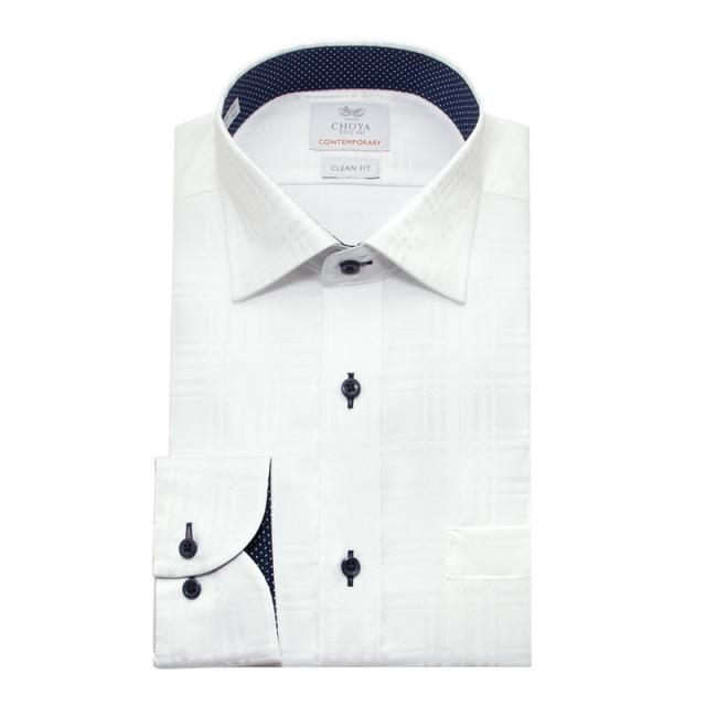 長袖 ワイシャツ メンズ 綿100％ 形態安定加工 ホワイト ドビー ワイド CHOYA CONTE【CLD106-200】_5