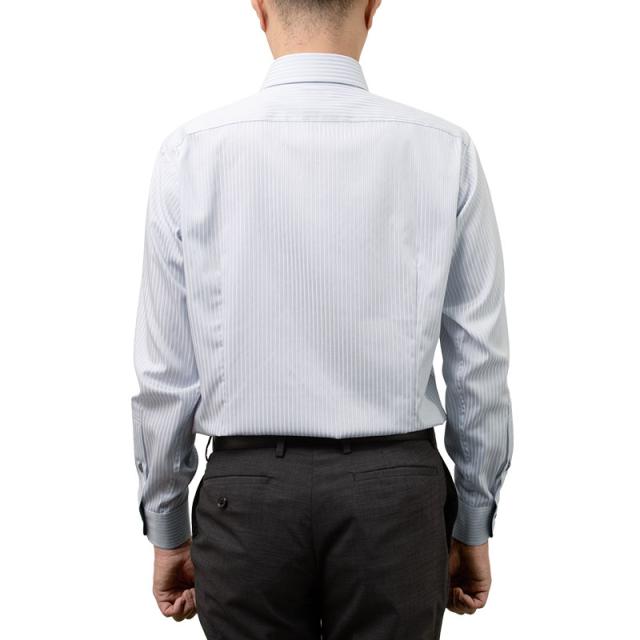 長袖 ワイシャツ メンズ 綿100％ 形態安定加工 ブルー ストライプ ワイド CHOYA CONT【CLD106-480】_4